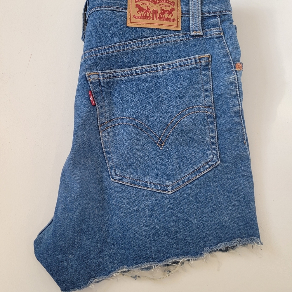 Levi's Women Distressed High Rise Raw Hem Denim Shorts
